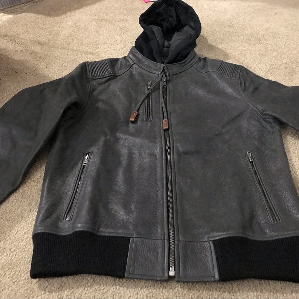 NWT FRYE DETACHABLE HOOD LEATHER JACKET